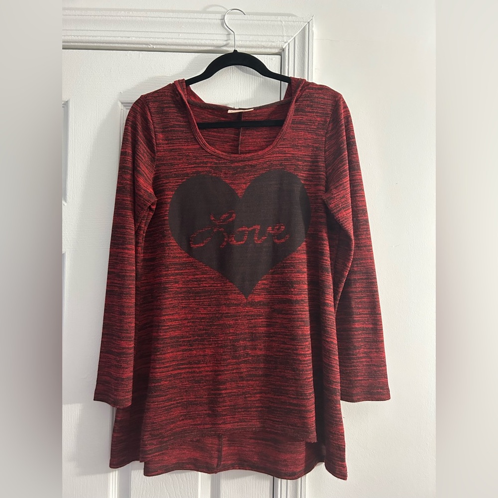 Burgundy long sleeve Bobbie Brooks shirt with hoodie